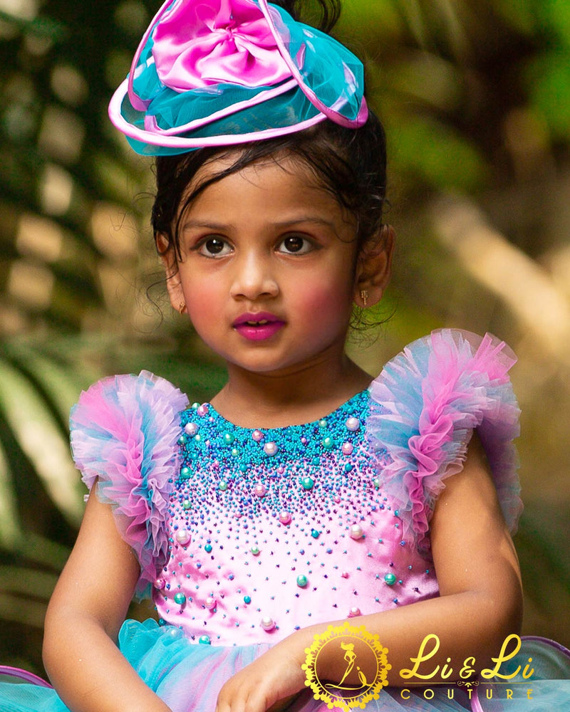 Party Wear Pink Blue Baby Dress Ball Gown Pink And Blue